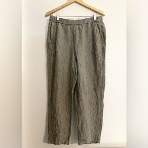 Eileen Fisher 100% Organic Linen Lantern Tapered Pants Brown Stone Size M